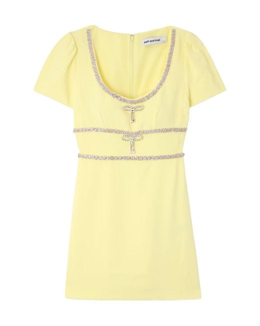 Self-Portrait Yellow Crystal-Embellished Crepe Mini Dress
