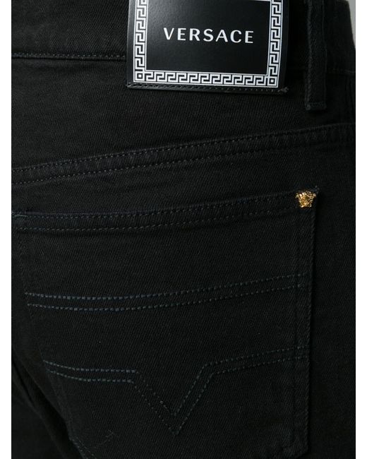 Versace Black Logo-Patch Slim-Fit Jeans for men