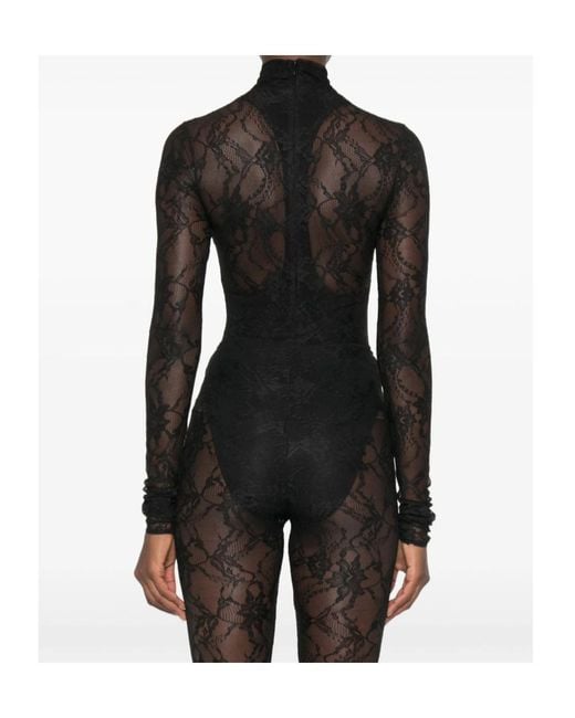 ANDAMANE Black Ziggy Lace-Patterned High-Neck Bodysuit