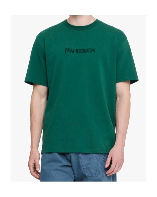 J.W. Anderson Green Jw Anderson Flocked-Logo Crewneck T-Shirt for men