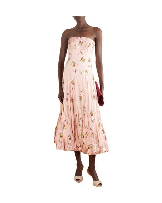 Emilia Wickstead Pink Printed Crinkle-Satin Midi Dress