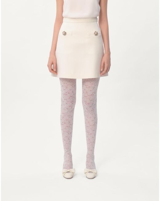 Valentino White Button Embellished A-Line Mini Skirt