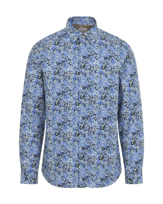 Paul Smith Blue Slim Fit Floral Shirt for men