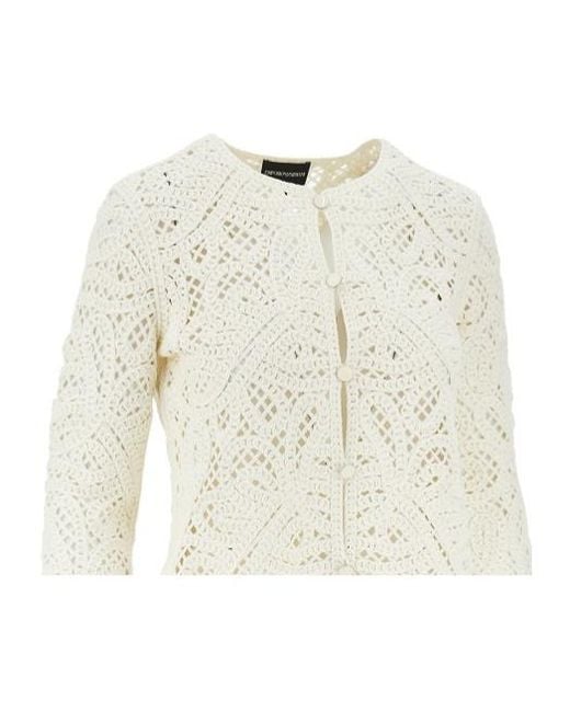Emporio Armani White Crewneck Button-Up Jacket