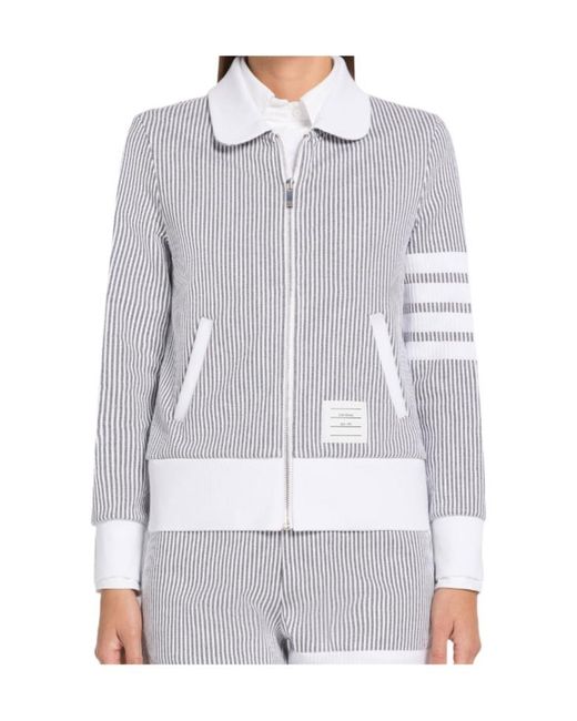 Thom Browne Blue Zip-Fastening Seersucker Jacket