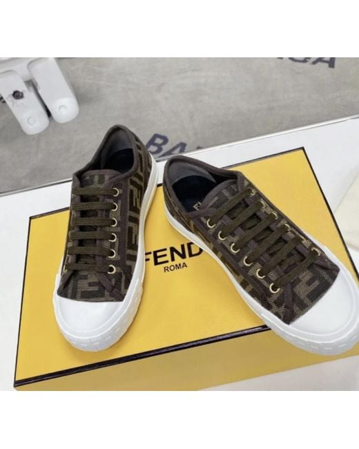 Fendi Brown Logo Jacquard Lace-Up Sneakers for men