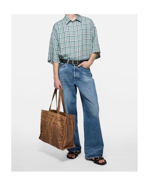 Acne Blue Check Short-Sleeve Shirt for men