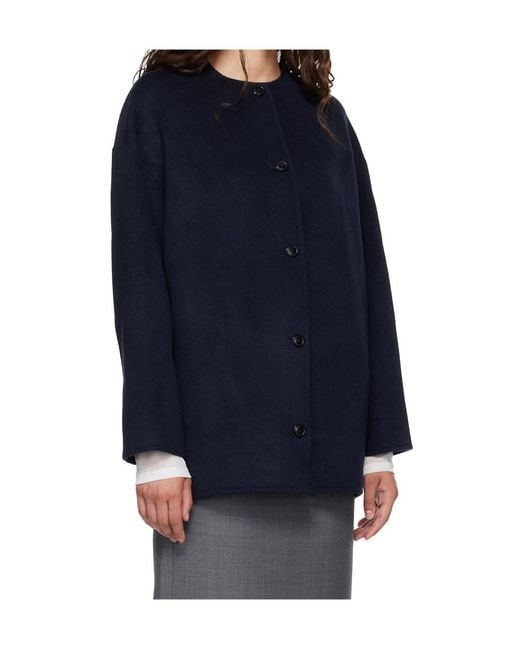 Loulou de Saison Blue Cropped Coat With A Round Neck