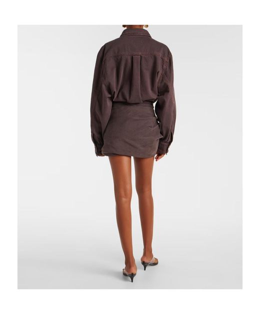 Magda Butrym Brown Floral-Appliqué Denim Miniskirt