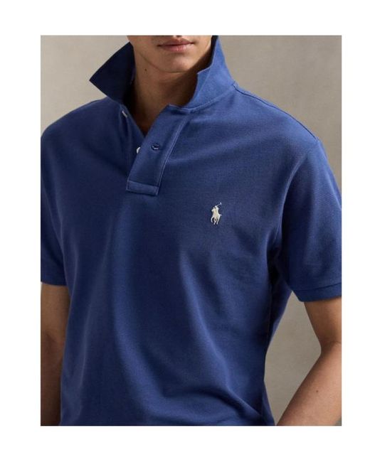 Polo Ralph Lauren Blue Logo-Embroidered Straight Hem Polo Shirt for men