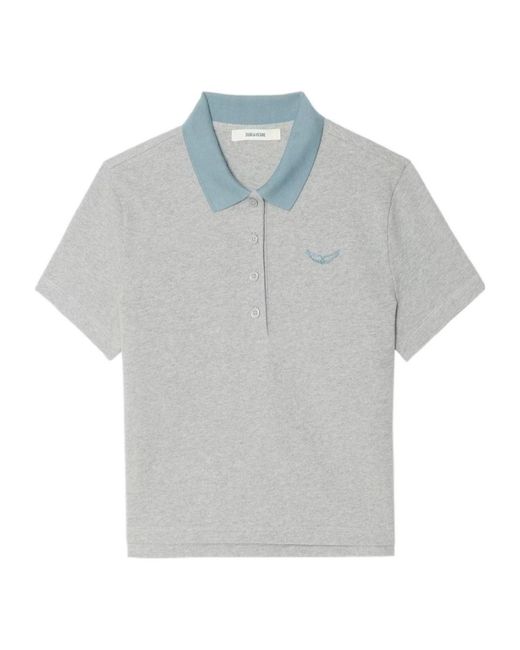 Zadig & Voltaire Gray Wings Detail Polo Top