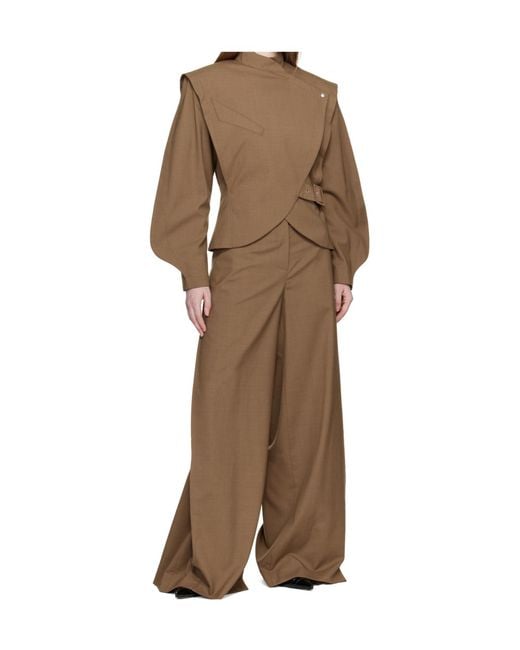 Mugler Brown Pleated Wrap Trousers