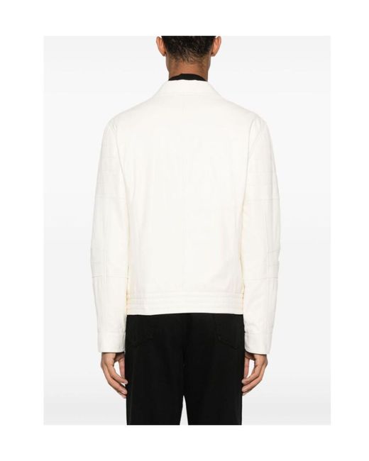 Brunello Cucinelli White Bonded-Seamed Panelled Leather Jacket for men