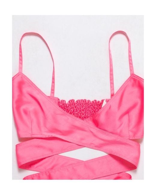 Palm Angels Pink Crossover-Strap Satin Top