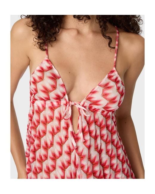 Missoni Red Tie-Front Graphic Beach Jumpsuit
