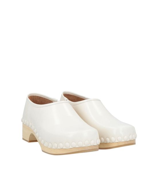 Chloé White Minimalist Leather Clog Wedge Heels