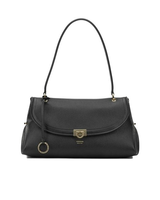 Ferragamo Black Medium 'Gancini' Shoulder Bag