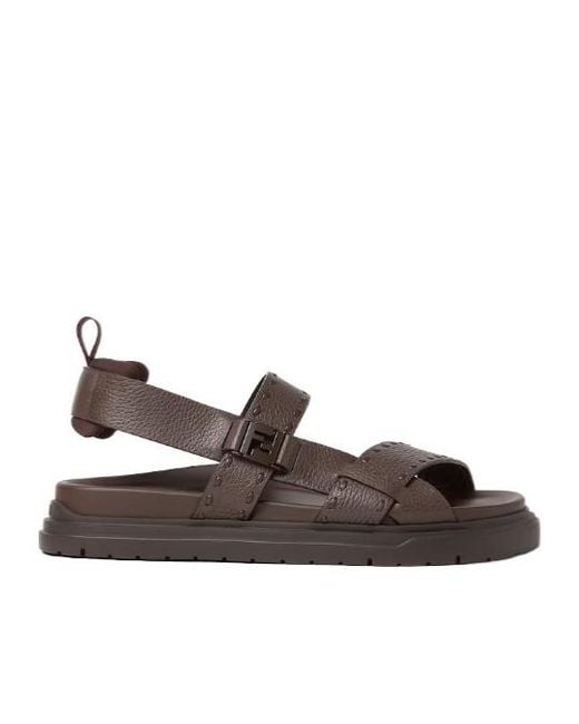 Fendi Brown Macro Selleria Ankle-Strap Sandals for men