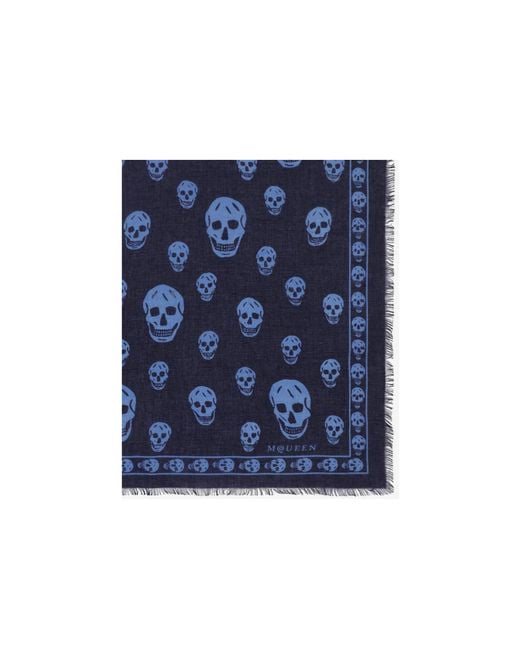 McQueen Blue Skull Pattern Scarf for men