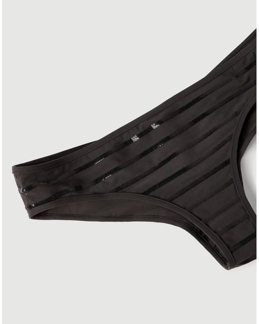 Brunello Cucinelli Black Stripes Monili Bikini Bottoms