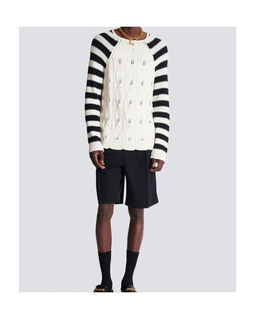 Balmain White Cable Knit Jumper for men