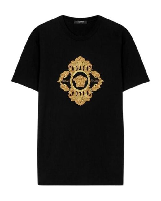 Versace Black Architectural Baroque-Embroidered T-Shirt for men