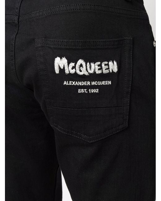 McQueen Black Graffiti Denim Jeans for men