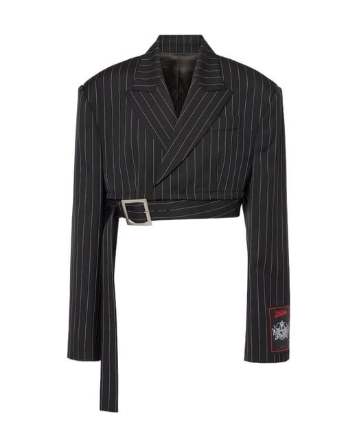 Jean Paul Gaultier Black Pinstripe Cropped Blazer