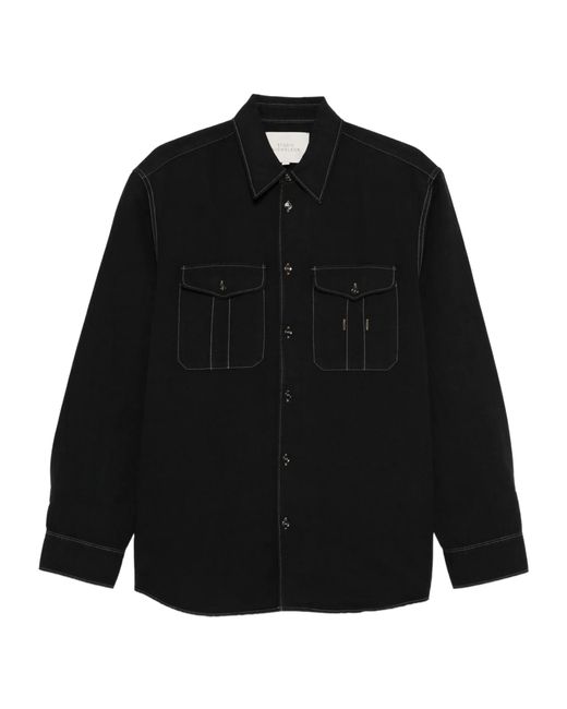 Studio Nicholson Black Collared Long-Sleeved Shirt
