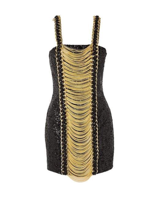 Balmain Black Logo Embellished Sequined Dress