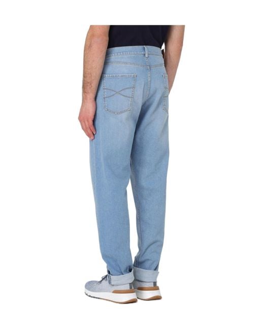 Brunello Cucinelli Blue Logo-Patch Jeans for men