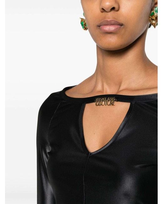Versace Jeans Black Logo-Plaque Jersey Crop Top