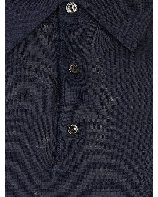 Agnona Blue Long-Sleeve Knitted Polo Shirt for men