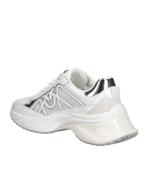 Pinko White Logo Detailed Lace-Up Sneakers