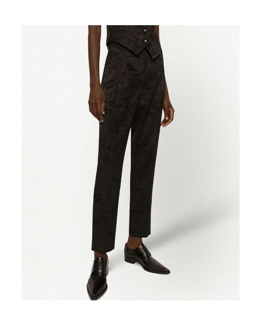 Dolce & Gabbana Black Floral Appliqué Tapered Trousers