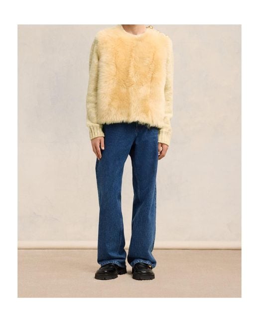 AMI Natural Shearling Crew Neck Sweater for men
