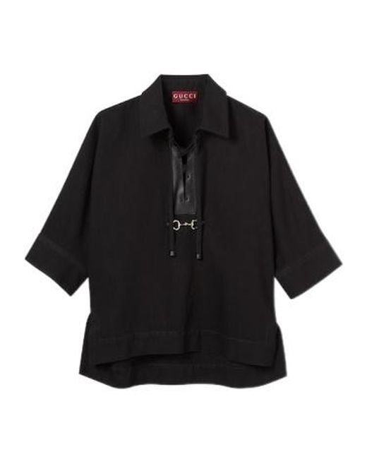 Gucci Black Denim Shirt With Horsebit