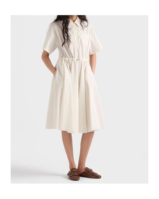 Prada White Short-Sleeved Technical Pongé Dress