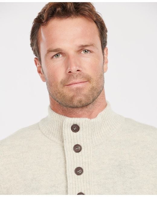 Barbour White High-Neck Half Buttoned Knit Jumper for men