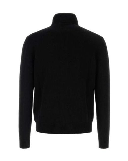 Prada Logo Embroidered Full-Zipped Knitted Cardigan in Black for