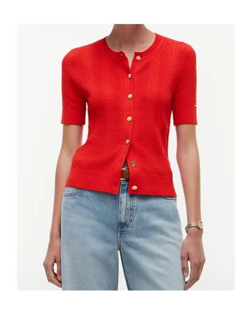Tommy Hilfiger Red Cable-Knit Short-Sleeve Cardigan