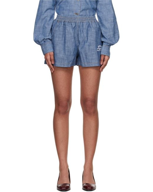 Off-White c/o Virgil Abloh Blue Chambray Denim Pajama Shorts