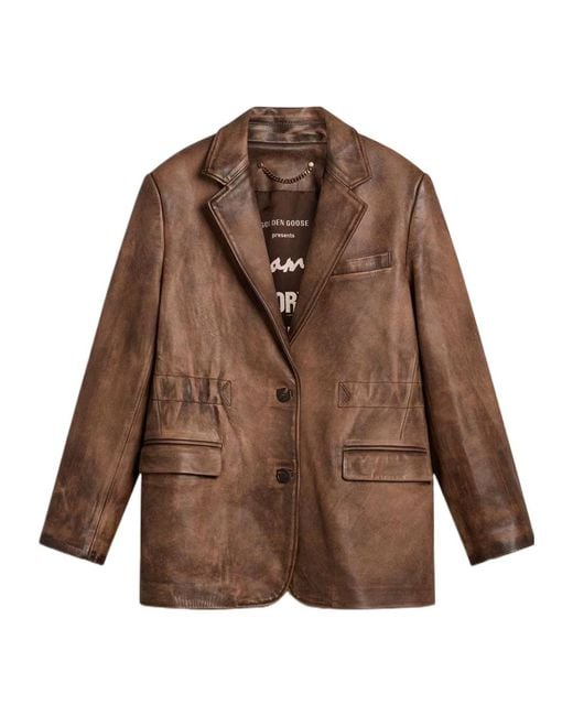 Golden Goose Deluxe Brand Brown Single Breasted Leather Jacket