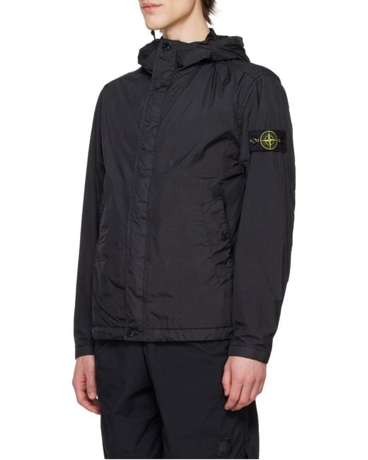 Stone Island Black Compass-Badge Hooded Jacket for men