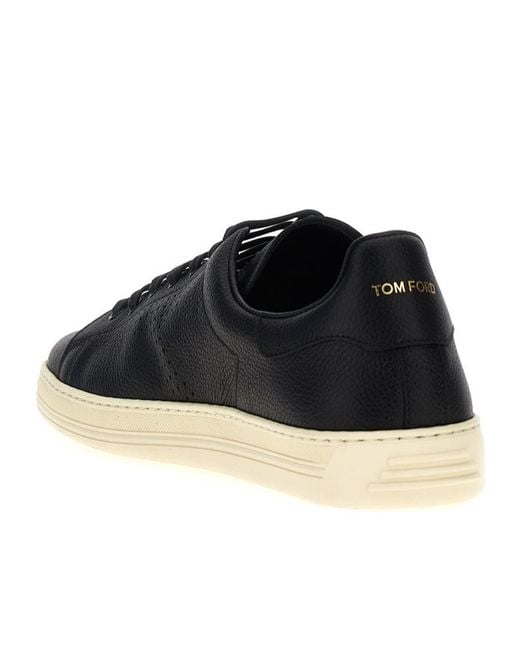 Tom Ford Black Warwick Leather Low-Top Sneakers for men