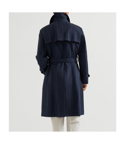 Brunello Cucinelli Blue Striped Trench Coat for men