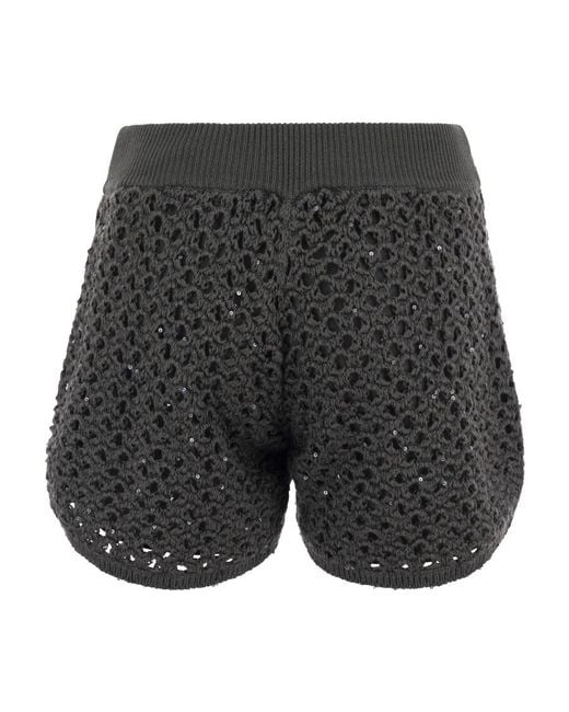 Brunello Cucinelli Gray Sequin-Embellished Crochet Short Shorts