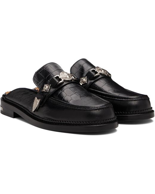 Toga Virilis Black Crocodile-Embossed Mules for men