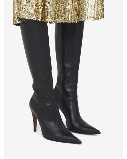 McQueen Black Birdee Knee-High Boots