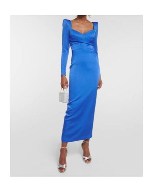Alex Perry Blue Sweetheart Satin Midi Dress